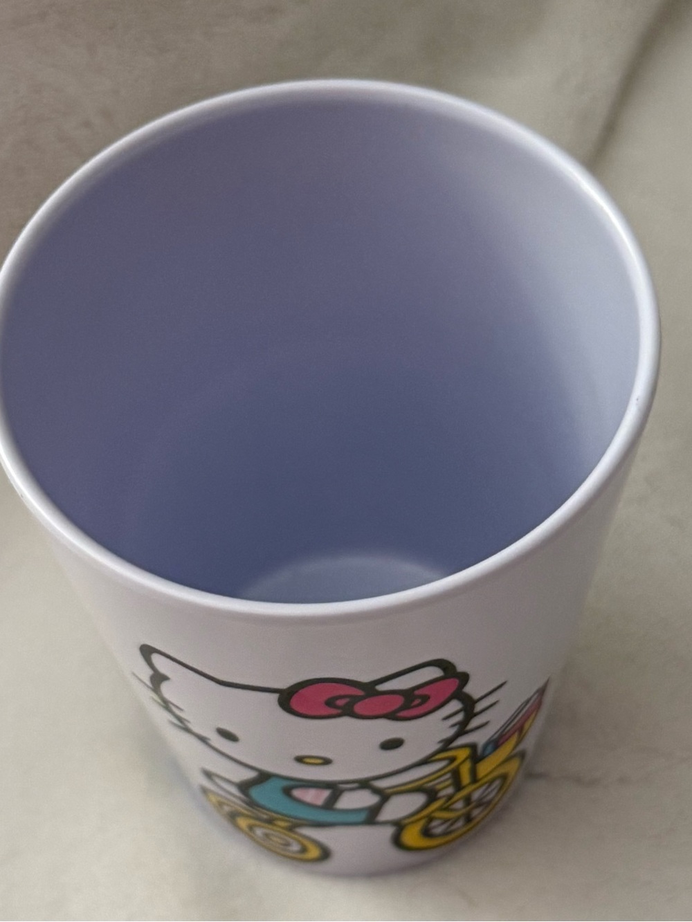 Sanrio Hello Kitty Melamine Tumbler Cup Riding Bike Yellow Tricycle 2024 Tulips - Picture 3 of 8